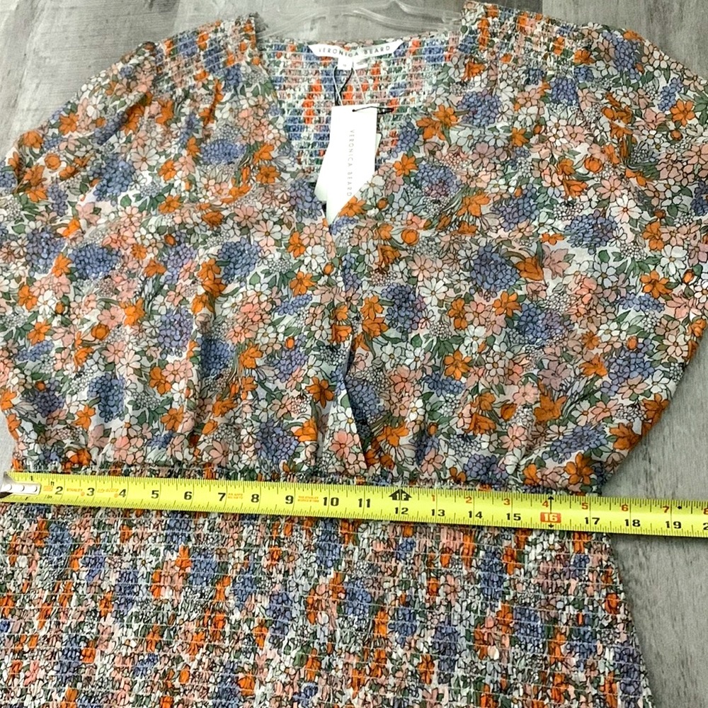 VERONICA Beard Sara dress silk multicolor floral smocking & ruffled hemline 16 - Picture 10 of 13